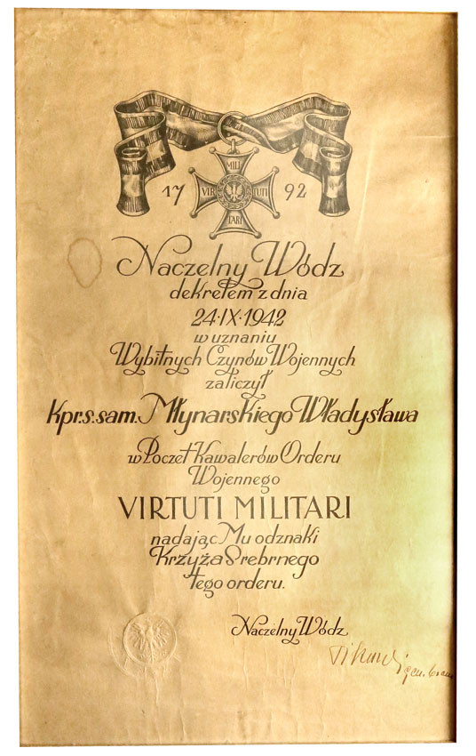 PSZnZ Dyplom nadanie orderu Virtuti Militari 304 Dywizjon Bombowy